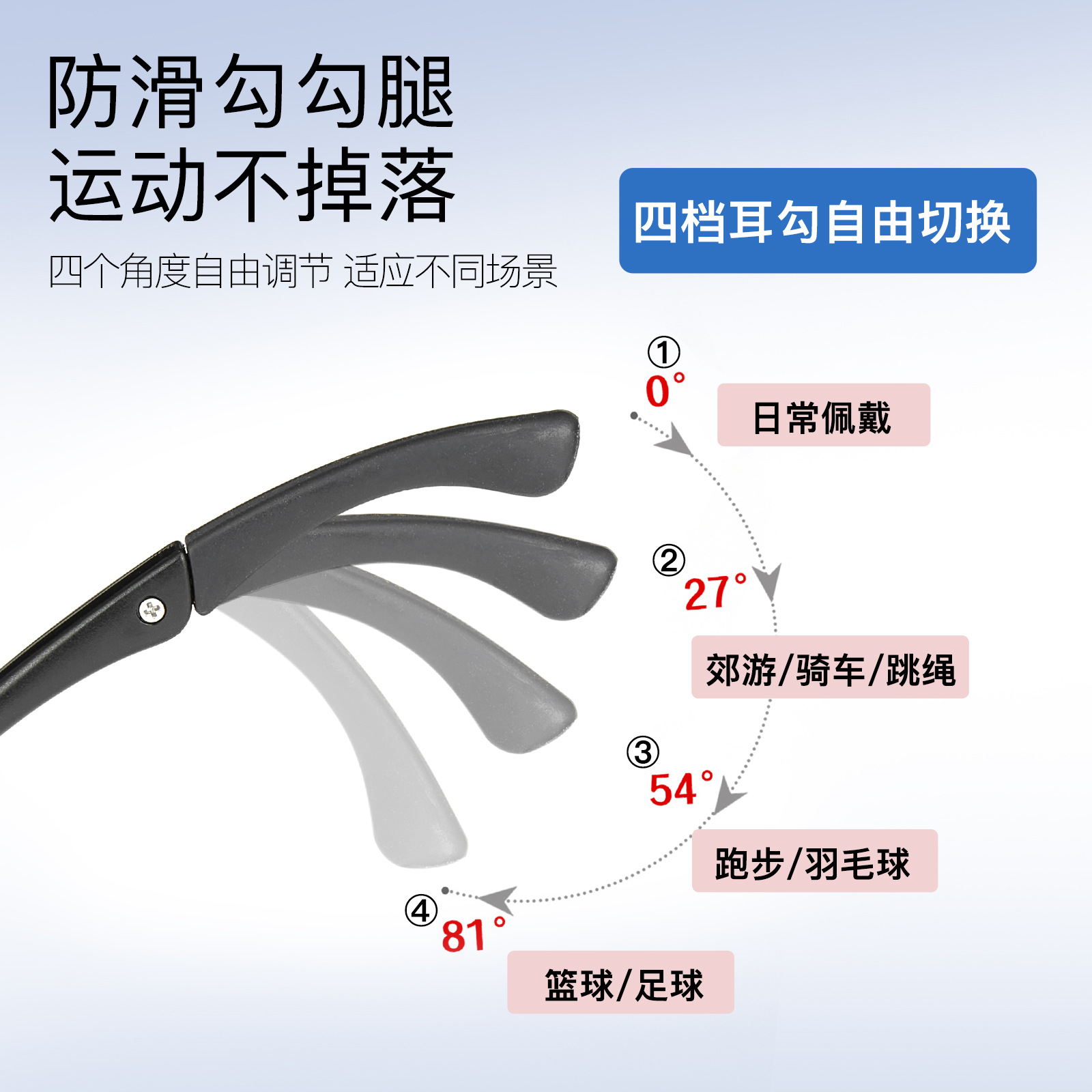 Monturas de gafas deportivas TR para adultos y adolescentes con ajuste antideslizante de cuatro niveles, no aprietan el rostro, se pueden adaptar con lentes, venta al por mayor en Danyang.