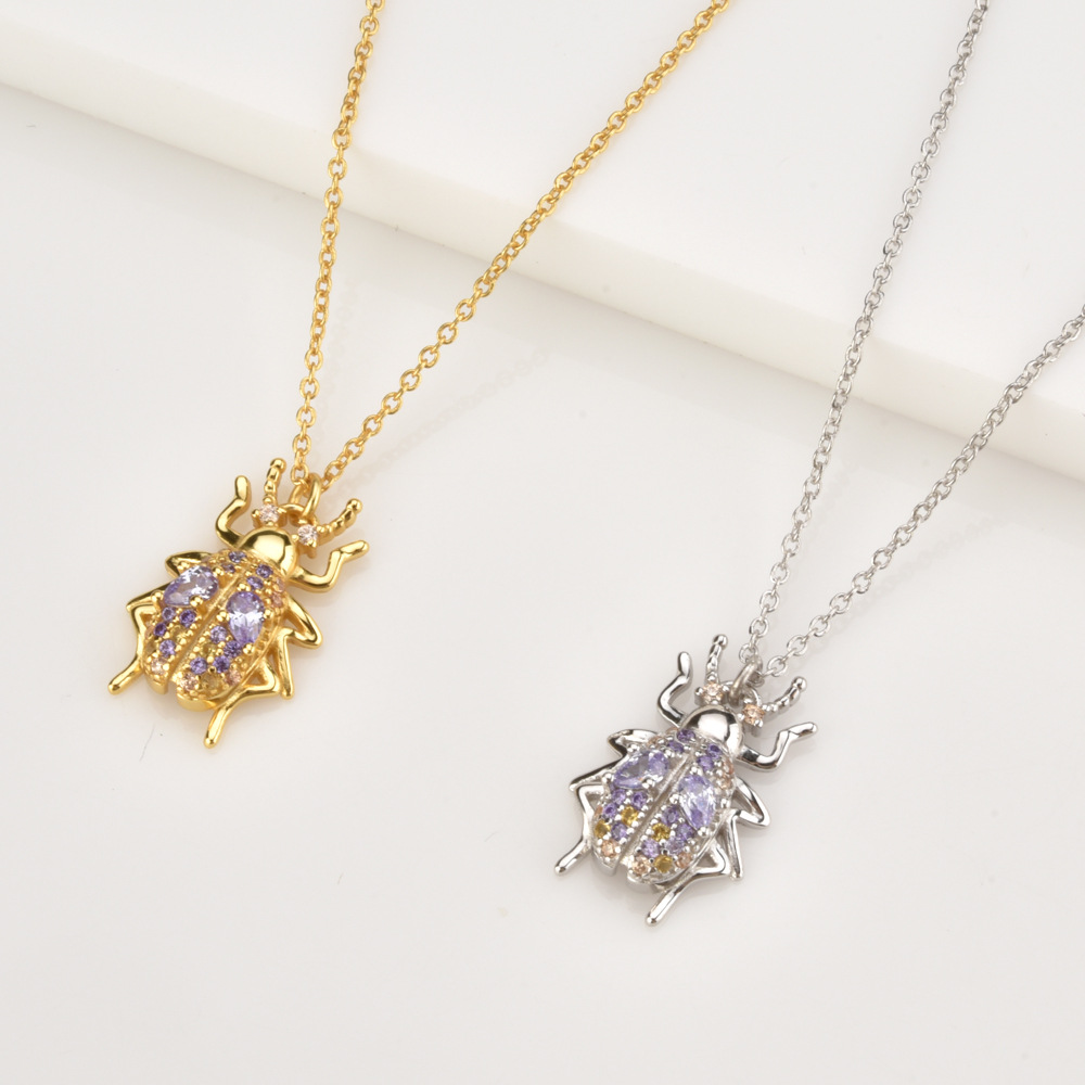 Zircon Inlay Material Pendant Necklace Classification 925 Sterling Silver Insect Pendant Necklace