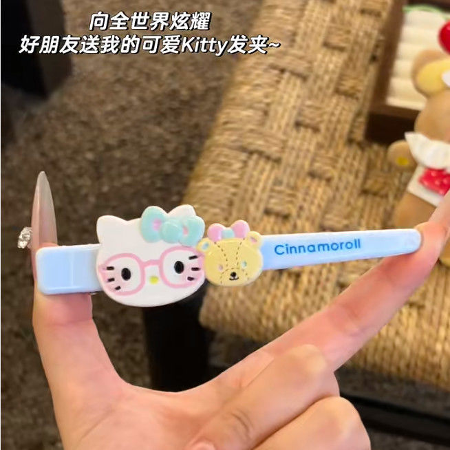 卡通可爱红色眼镜猫咪大号鸭嘴夹甜美少女心化妆刘海夹无痕碎发夹|undefined