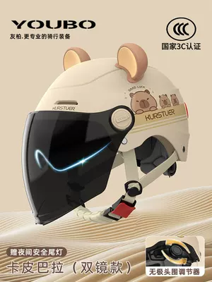 Motosiklet kaskı (dəbilqə) Vehicle Safety Helmet for Men and - 3c-double-mirror-bear-ear-model-khaki-sun-protection-double-mirror-safety-tail-light-new-national-standard-class-a-one-size
