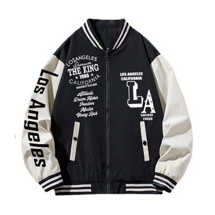 European Size Men's Jacket Spring and Autumn New Trendy Ins Loose Color-Blocking Baseball Jacket Men's Casual Trendy Brand Top