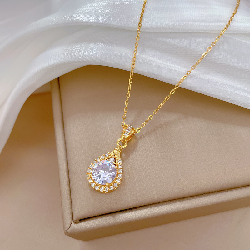 Gorgeous Diamond Teardrop Necklace For Women Versatile Chain_voghion.com