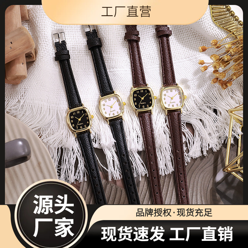 刘氏简约风皮带学生石英小棕表小众感腕表女士电子石英表批发