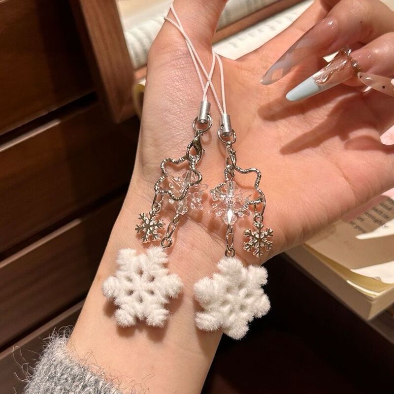 Sweet Christmas Snowflake Pendant, Winter Flocked Snowflake Bag Keychain, Mobile Phone Chain, Christmas Gift for Best Friend