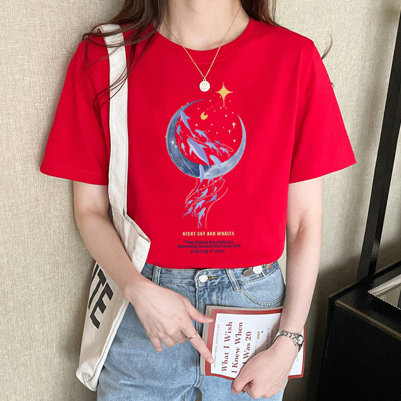 ゆるい純綿半袖tシャツ女性の夏服の新商品の中に上着の肩のデザイン感があります。|undefined