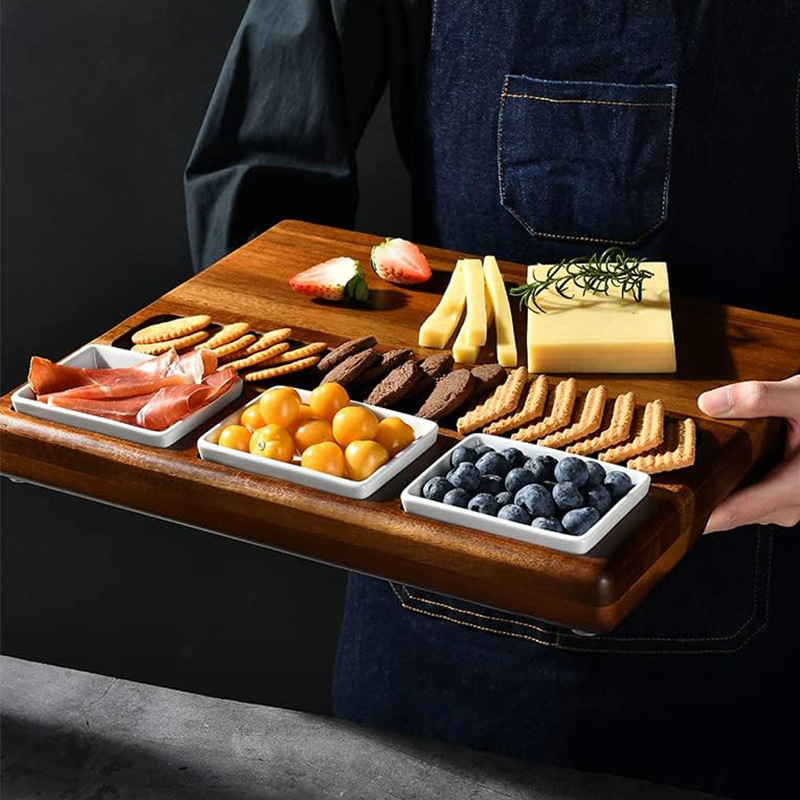 Juego de tablas de cortar de madera maciza Combinación conveniente Tablero de cortar de queso cocido desmontable Bandeja de frutas y verduras para mojar de comida occidental de madera