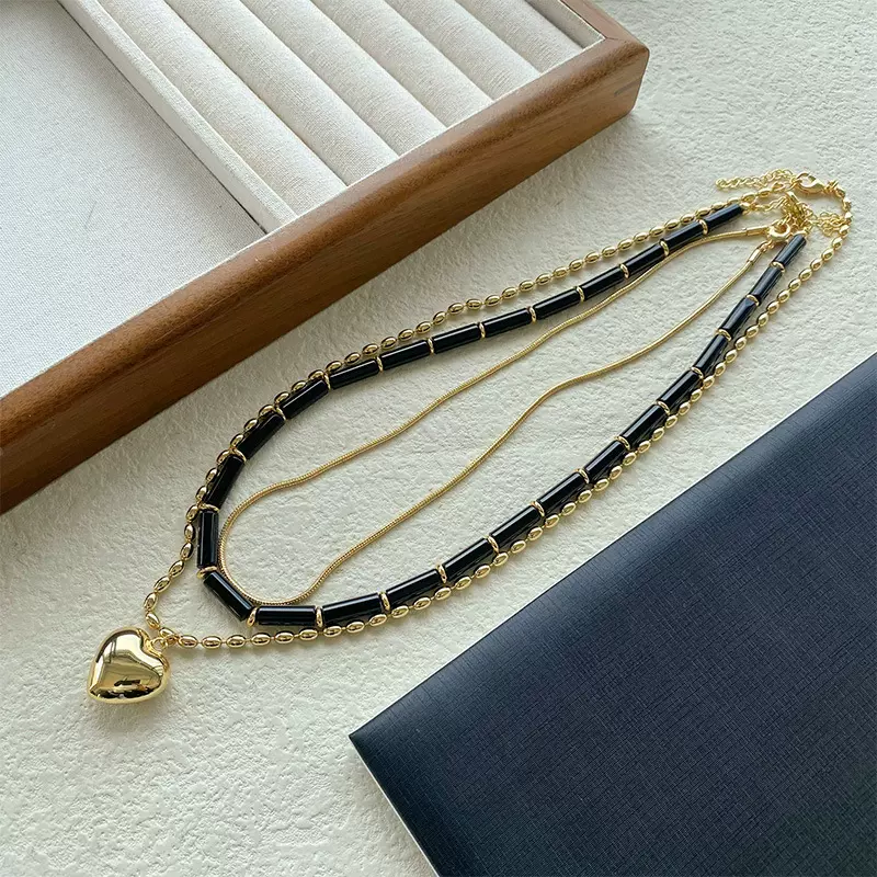 明星同款ins铜镀金爱心叠戴项链女小众旅行轻奢高级感百搭锁骨链