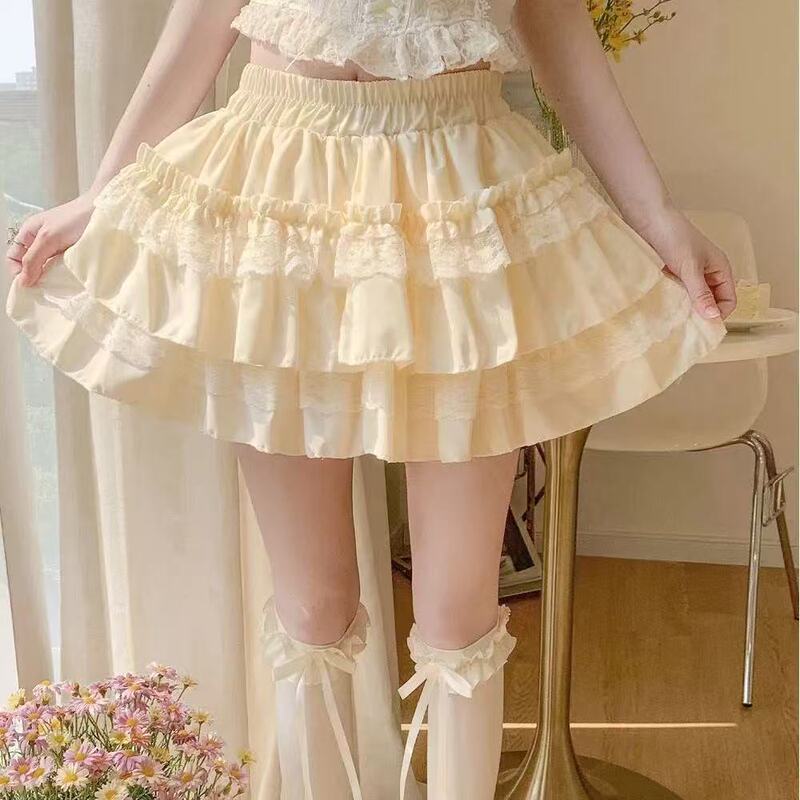ホワイトレースケーキチュチュスカート女性の甘いスカートAラインスカートハイウエスト痩身露出防止バレエスタイルスカート|undefined