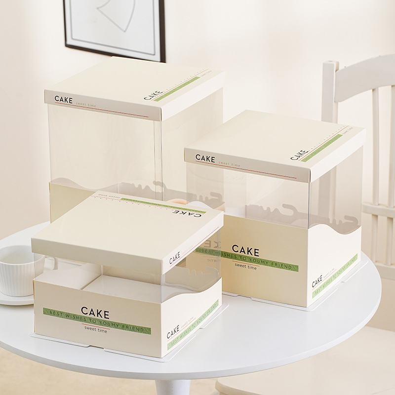 Caja de pastel de cumpleaños Caja de pastel totalmente transparente Nueva caja de embalaje de pastel con sello de cintura 6 6 8 8 10 10 12 pulgadas simple y doble
