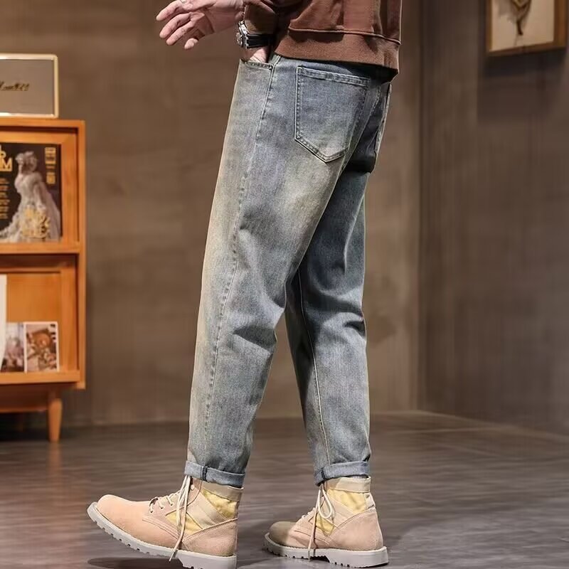 Jeans Rectos Ajustados para Hombre de Denim de Poliéster Tiro Alto para Uso Diario