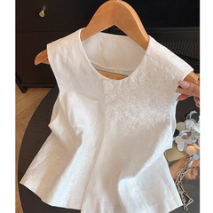 新中国式重工刺繍丸襟ノースリーブベストレディース夏新作高級感オシャレ気品ゆったり着痩せ上着