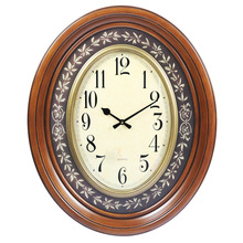 客廳钟欧式實木橢圓挂钟掃描机芯靜音装饰时钟批发订制木质钟表