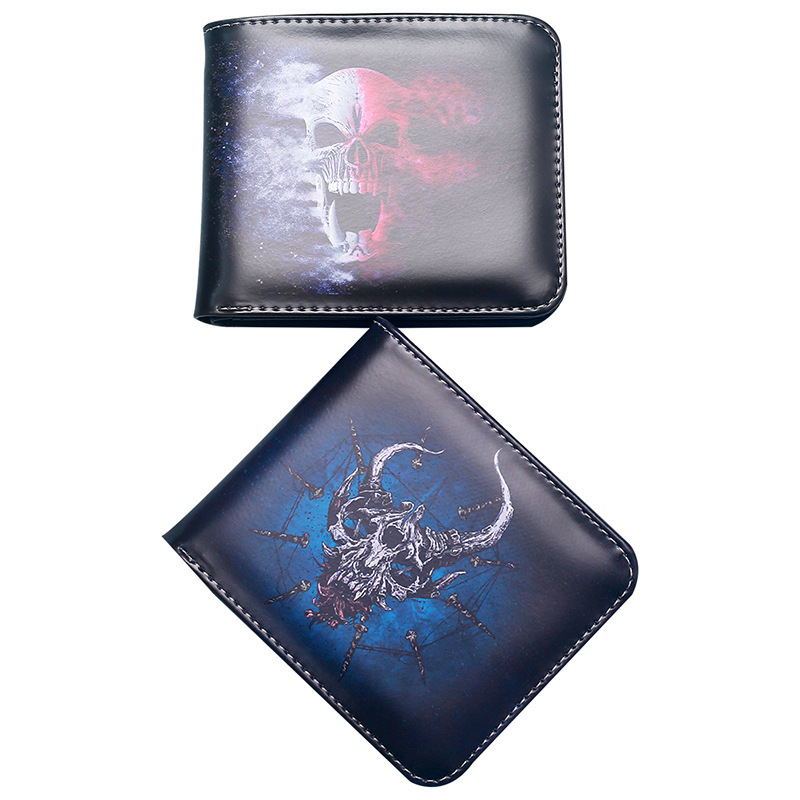 Foreign Trade New Wallet Retro Skull Color Printing Short Small Wallet Portable Fashion Hand Men's Coin Purse