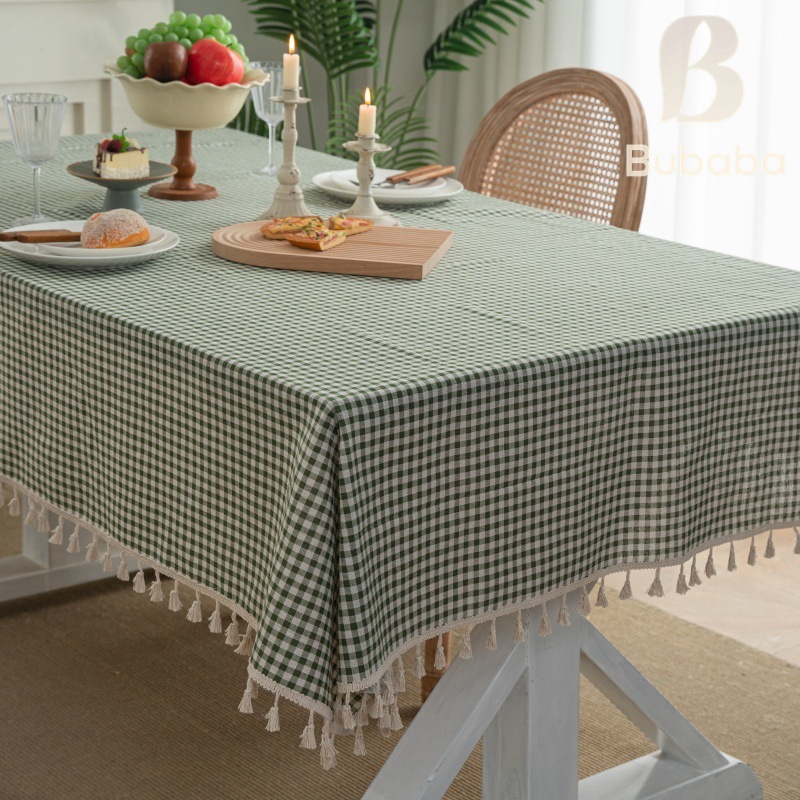 Flying Cat Cross-Border Green Small Plaid Household Tablecloth High-End Atmosphere Rectangular Dining Table Tablecloth Manufacturer Direct Delivery