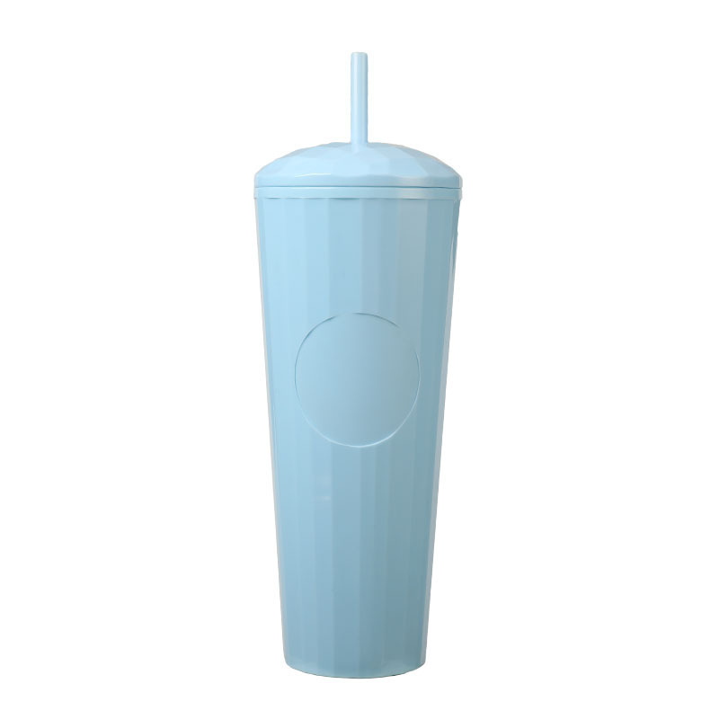 夏用女性向け二重構造シンプルプラスチックカップ 大人向けクリエイティブで持ち運びやすいおしゃれな冷水用ストロー付き携帯カップ|undefined