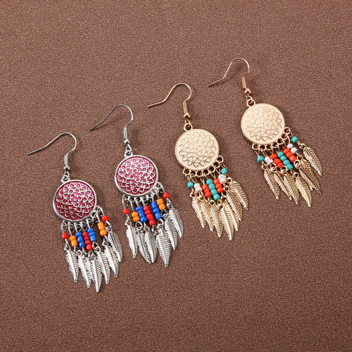 Retro design dream catcher tassel earrings women's ethnic style European and American bohemian niche earrings long earrings
