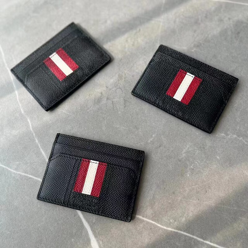 Bally Unisex Genuine Leather Black Striped Multifunctional Lightweight Rfid Coin Purse Card Holder with Logo Bally Unisex Genuine Leather Black Striped Multifunctional Lightweight Rfid Coin Purse Card Holder with Logo
