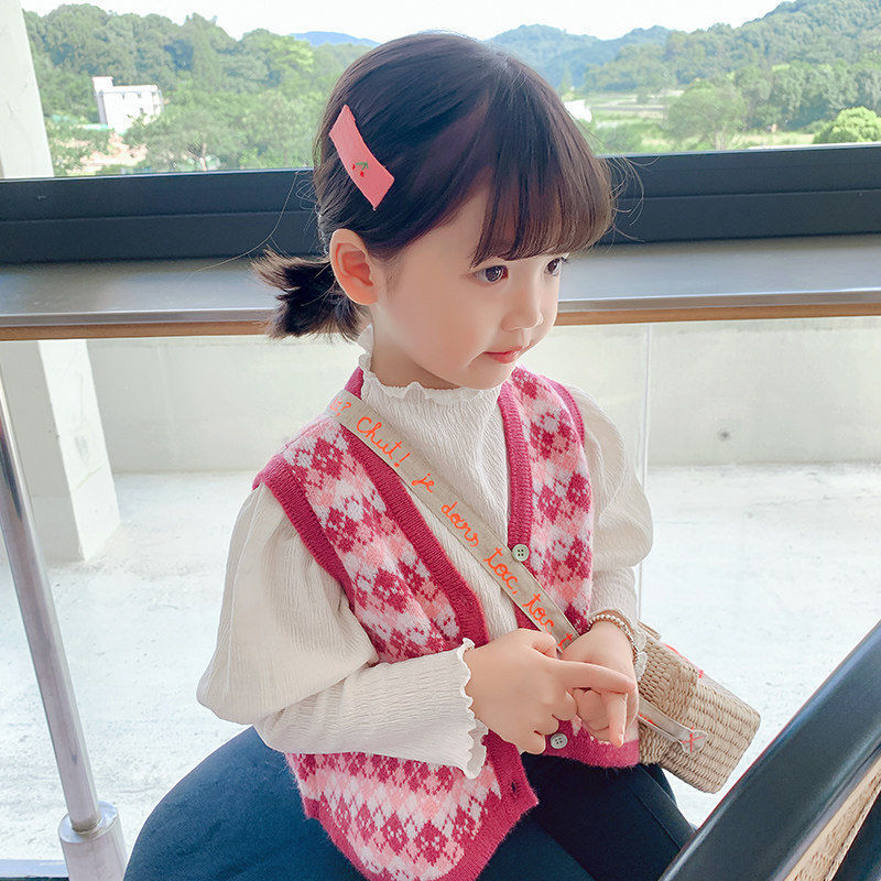 Niñas suéter chaleco 2023 primavera y otoño nuevo estilo occidental de los niños punto bebé retro jacquard cardigan top