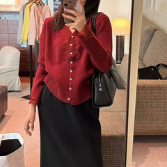 绝美蕾丝拼接针织开衫女秋冬穿搭高级感上衣洋气内搭打底毛衣外穿