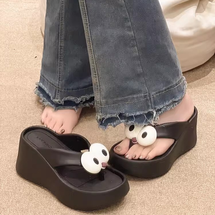 Cross-Border Fashion Fruit Flip-Flops for Women's Summer Outer Wear Cute Wedge Heel Thick-Soled High-Heeled Flip-Flops Beach Non-Slip Sandals