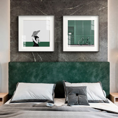 現代簡約臥室床頭公寓裝飾畫幾何人物掛畫高檔鋁合金畫清晰綠色