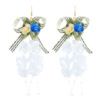 Gauze cloth with tassels, demi-season fashionable retro earrings with bow, flowered