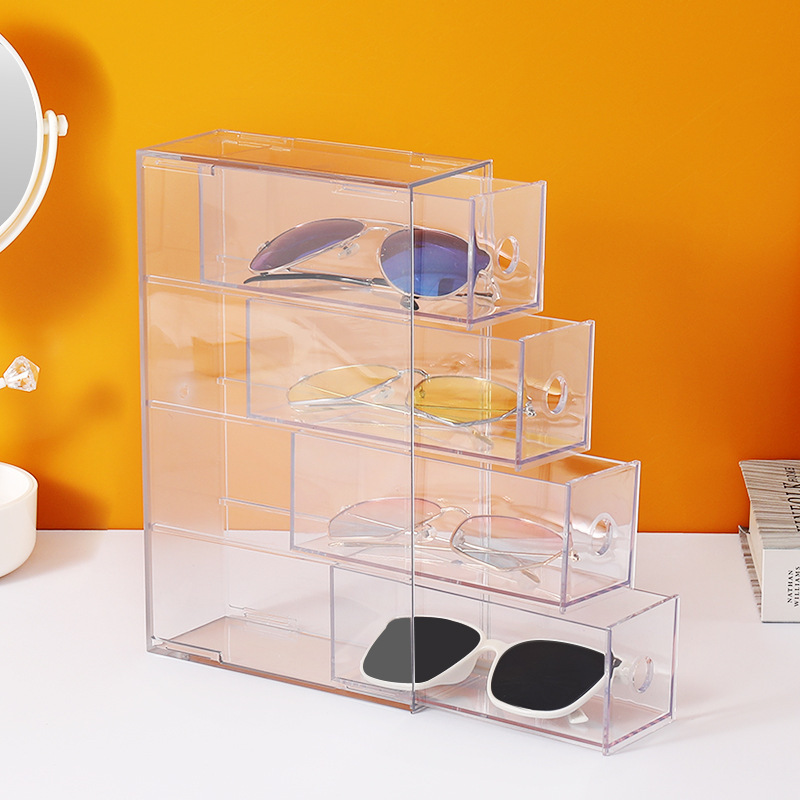 Acrylic Transparent Four-Layer Drawer-Type Storage Box Desktop Multifunctional Stackable Glasses Lipstick Dust-proof Display Stand