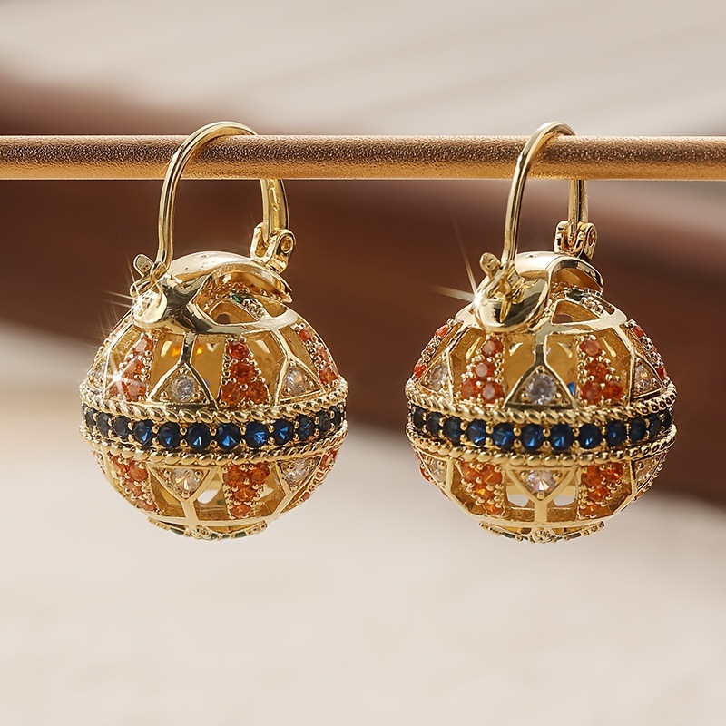 Cross-Border Hot-Selling Colorful Earrings, Light Luxury Palace Style, Heavy Craftsmanship, Retro Temperament, Colorful Ball Earrings, Factory Ready Stock Wholesale