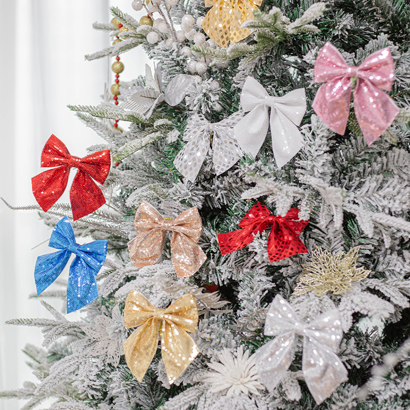 Tejido personalizado sequinilla decoración navideña arco ventana fiesta atmósfera hornear accesorios de embalaje de regalos accesorios