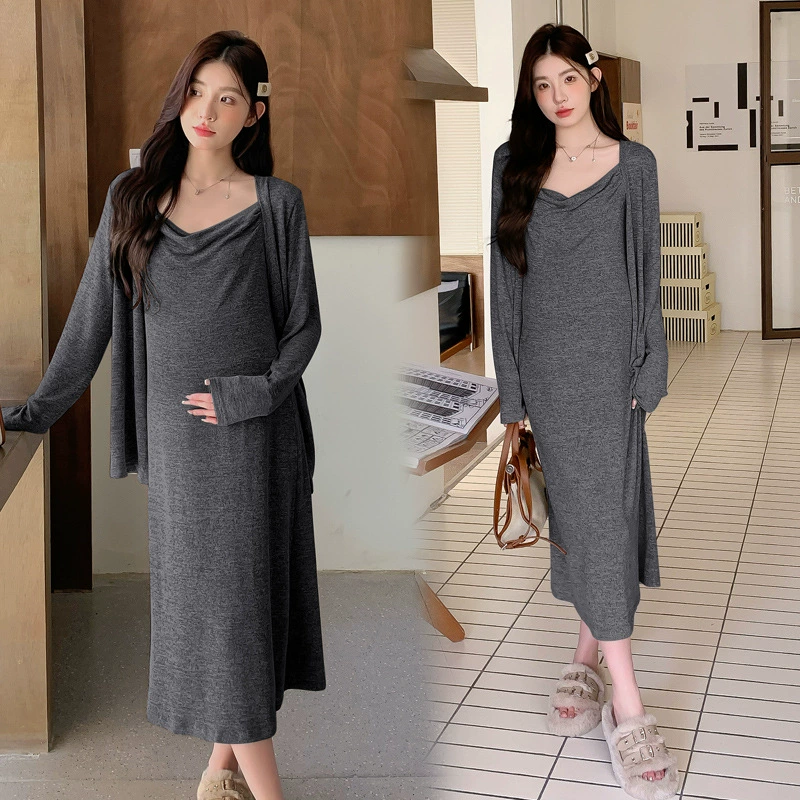 Осенняя термобелье юбка футболка slip dress кардиган для беременных, комплект