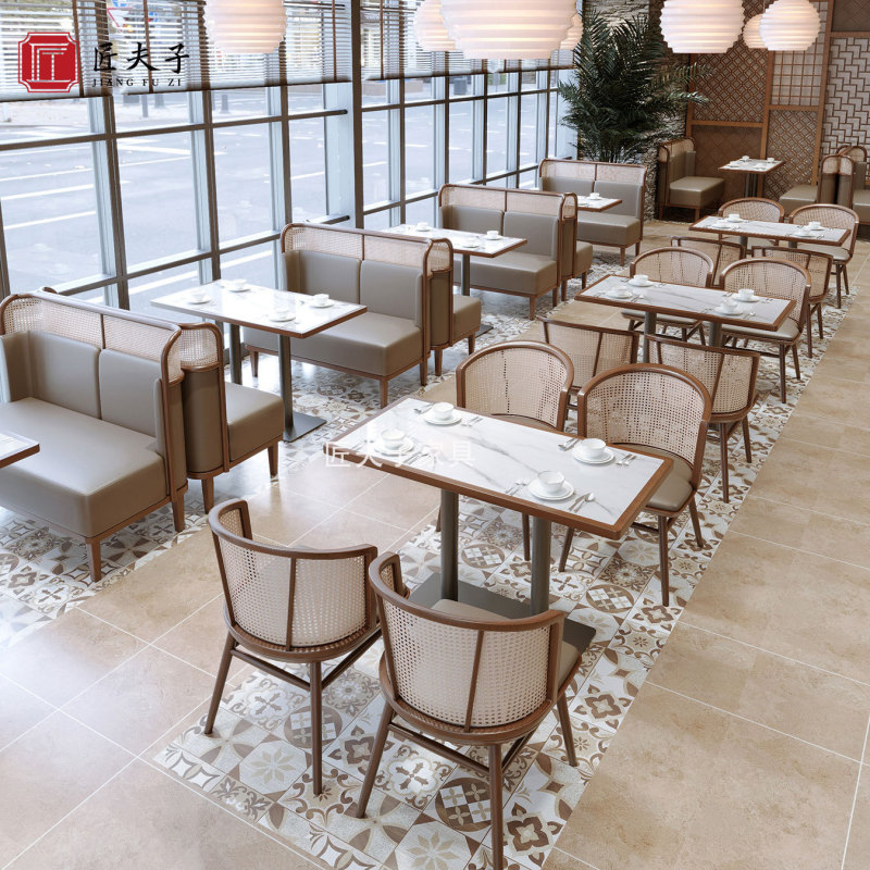 喫茶店の実木藤編カード座のタイ式のテーマレストランの日本料理の洋食の鍋の店のテーブルと椅子の半円のカード座の商用|undefined