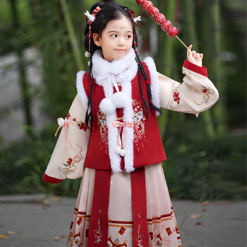 Girls chinese princess winter hanfu tang suit Chinese style Ming style  Hanfu- kids stage performance film drama cosplay cheongsam qipao dress for  girls