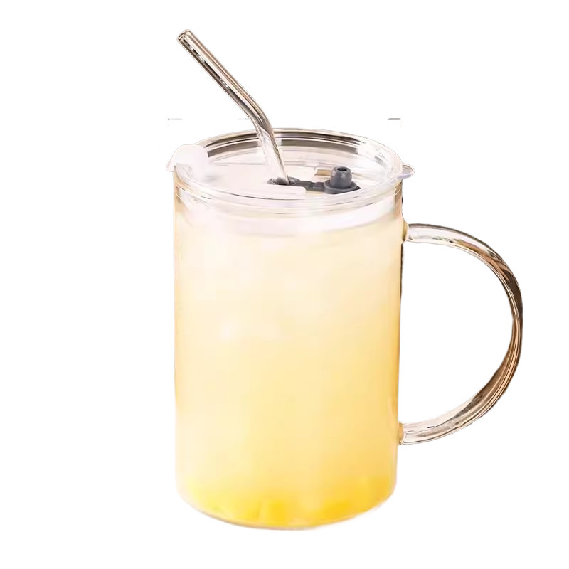 カップ高温耐性オフィスハンドルカップ超大容量ガラス寮 1L ドリンクカップ高ホウケイ酸ストローカップ|undefined