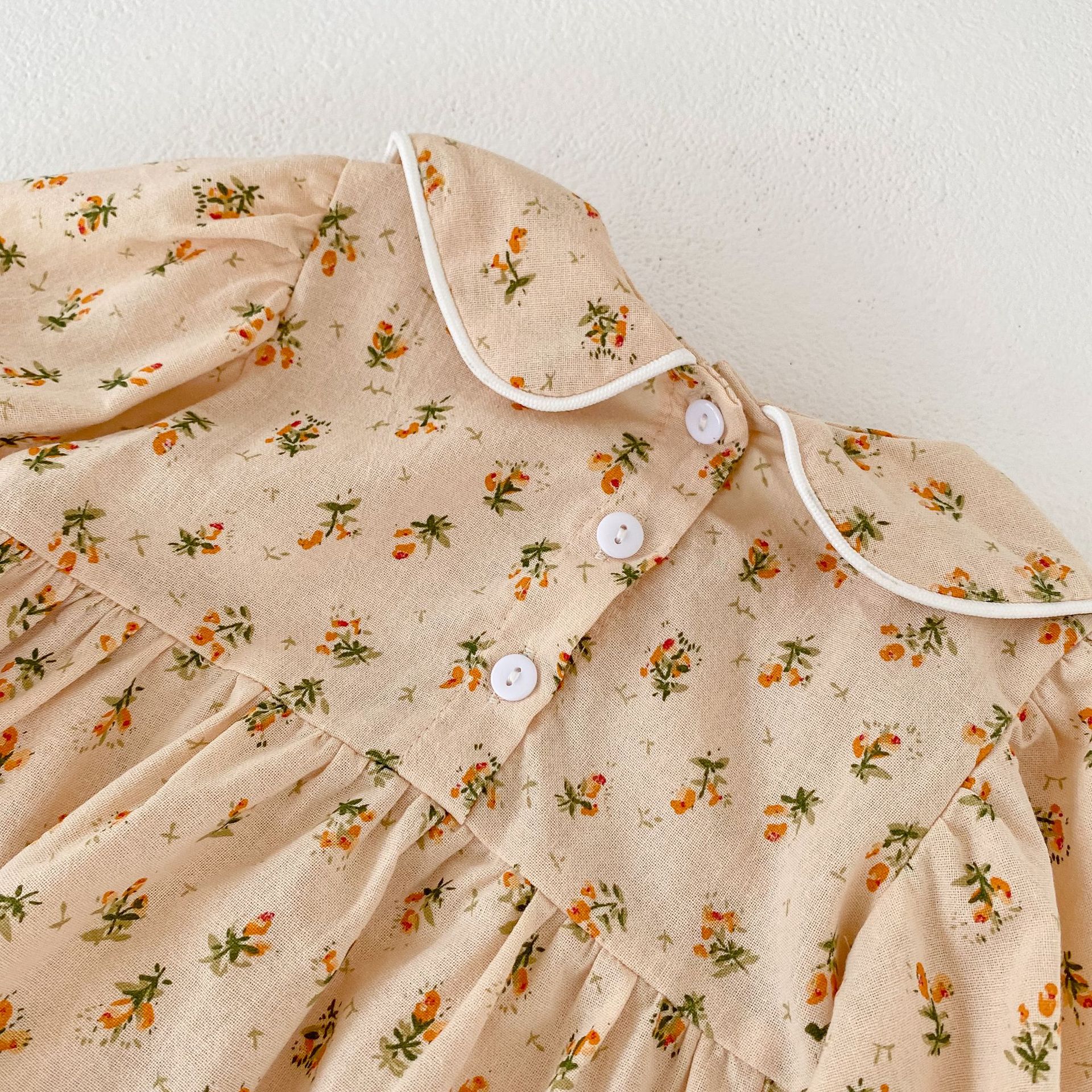 Ins 2024 autumn outfit girl baby doll collar floral long sleeved triangle Ha crawling clothes jumpsuit_voghion.com