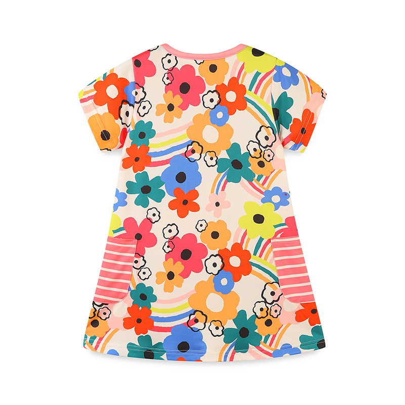 Vestido de manga corta para niñas, estilo europeo y americano, 26 nuevos modelos de verano, vestido de princesa con cuello redondo, vestido floral para niñas, dropshipping