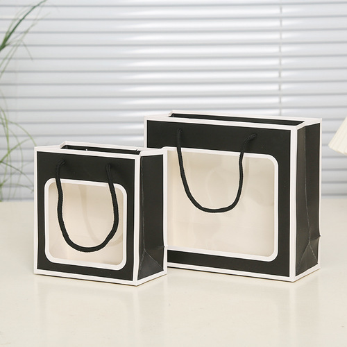 Creative solid-color window-opening handheld bag shopping clothing packaging paper bag birthday gift bag wholesale