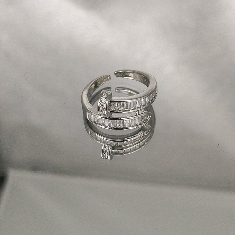 Nail Ring with Micro-Inlaid Open Design, Simple Design, Popular in Europe and America, Full Diamond Ring, Fashionable and Elegant, High-End Jewelry
