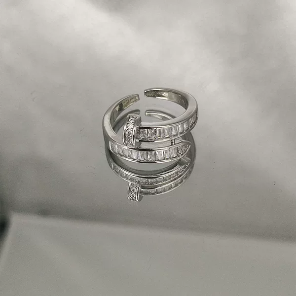 Nail Ring with Micro-Inlaid Open Design, Simple Design, Popular in Europe and America, Full Diamond Ring, Fashionable and Elegant, High-End Jewelry