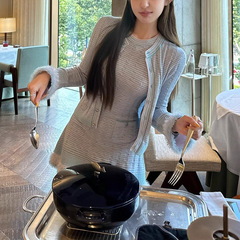 「蓝花楹」针织连衣裙+开衫 四种纱线 边缘毛感拼接