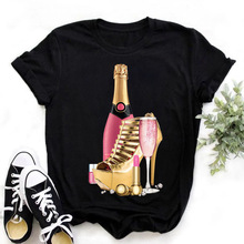 Champagne high heels pattern women's top women's sRound neck