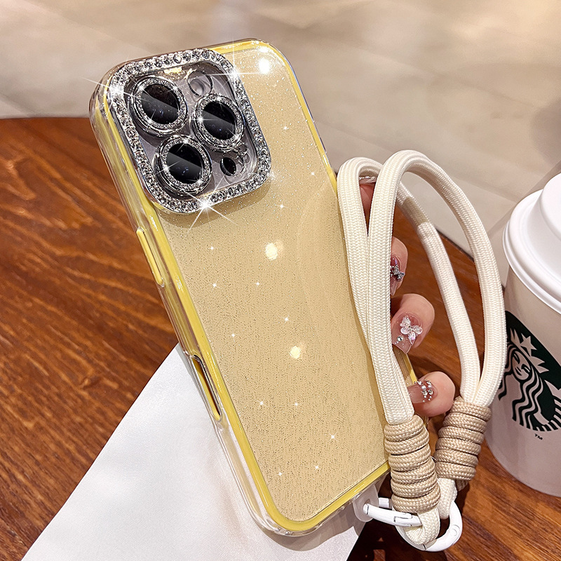 Polvo de brillo de lujo simple y ligero para iPhone 15 lente de diamante flash 16ProMax funda para teléfono móvil 14 Apple 13 femenino 15PM