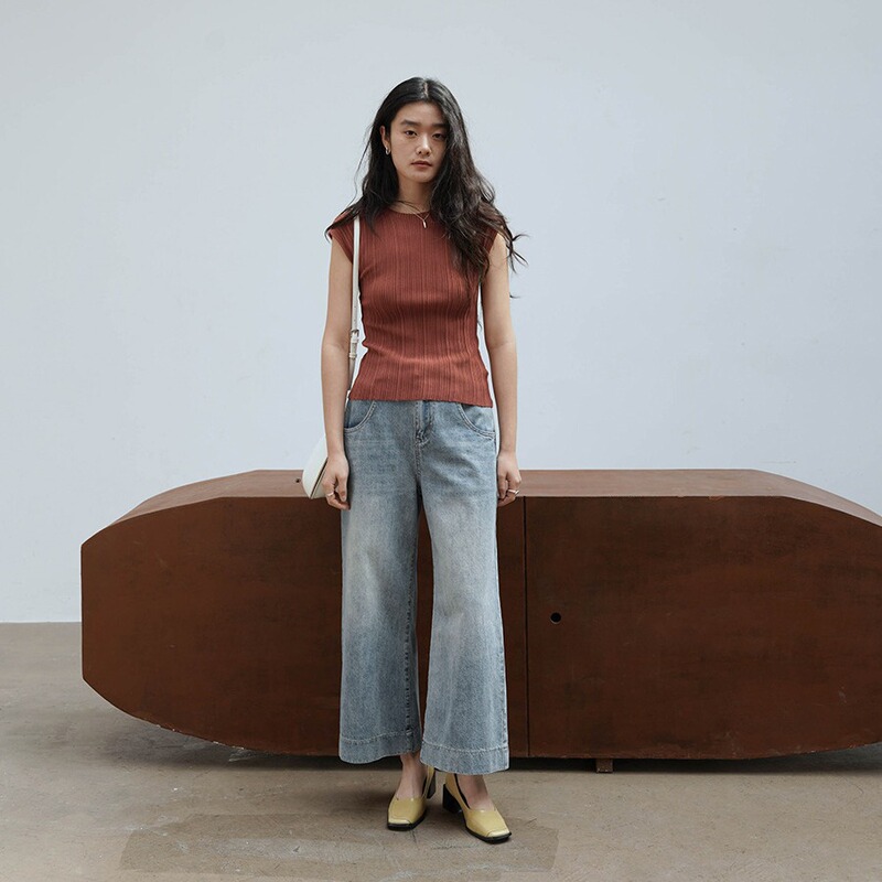 Love and Nancy Guangzhou Thirteen Lines Summer Original New Arc Bag Nine-Point Slightly Flared Wide Leg Jeans for Women 11032