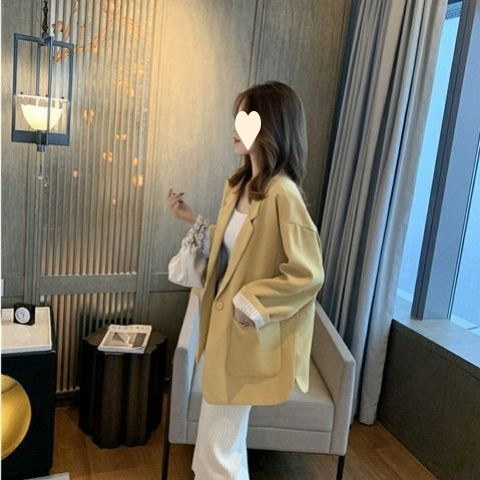 小西装女春秋中长款韩版西服宽松休闲百搭网红外套上衣潮|undefined
