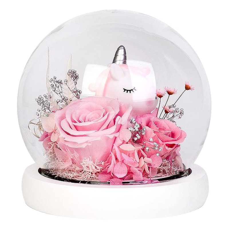 Flor eterna unicornio cubierta de vidrio decoración regalo del Día DE LA Mujer regalo creativo para novia Rosa Flor Eterna producto terminado