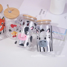 跨境爆款小动物式热转印pc塑料杯16oz塑料梅森杯可重复使用