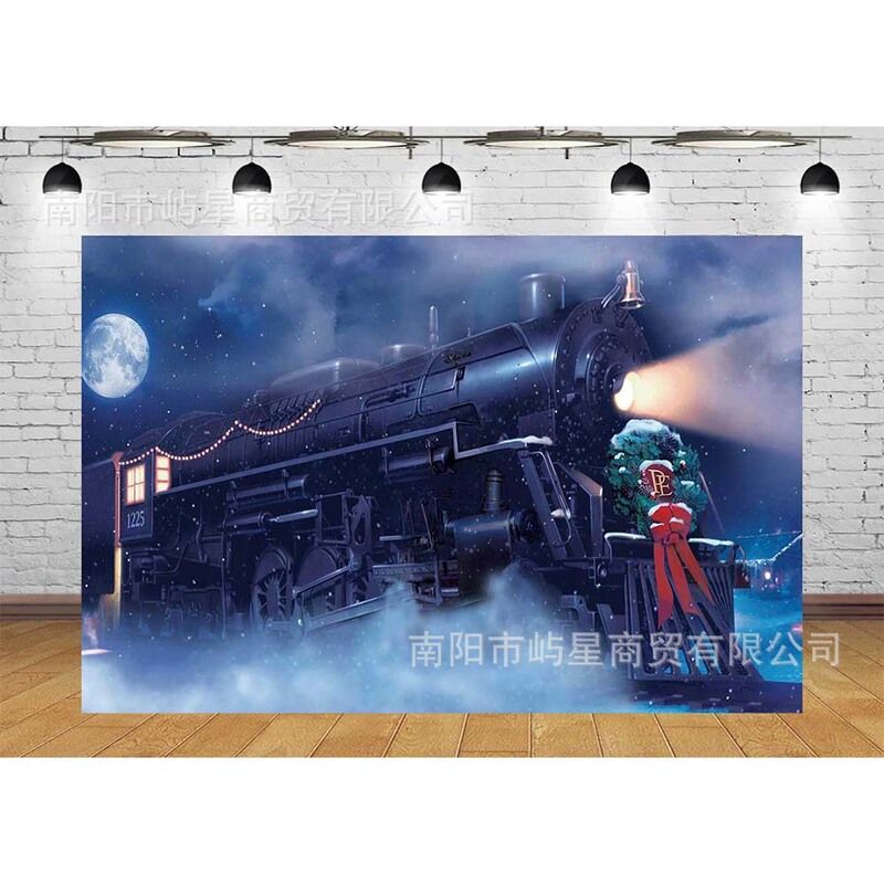 Cross-Border New Winter Night Steam Train Background Christmas Snowy Night Railway Party Decoration Banner Photo Props Cross-Border New Winter Night Steam Train Background Christmas Snowy Night Railway Party Decoration Banner Photo Props
