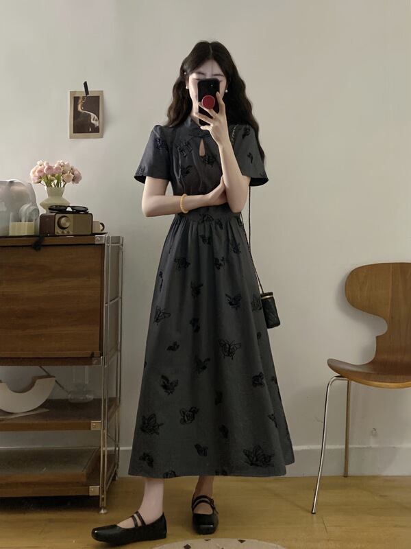 New Chinese-style modified cheongsam butterfly dress for women, summer plus-size, super stylish and slimming long dress New Chinese-style modified cheongsam butterfly dress for women, summer plus-size, super stylish and slimming long dress