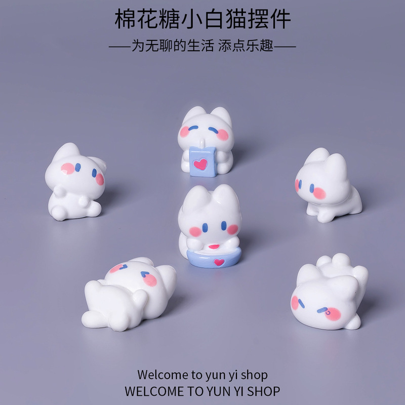 Creative Cartoon Marshmallow Little White Cat Moss Micro Landscape DIY Gardening Car Decoration Desktop Ornaments