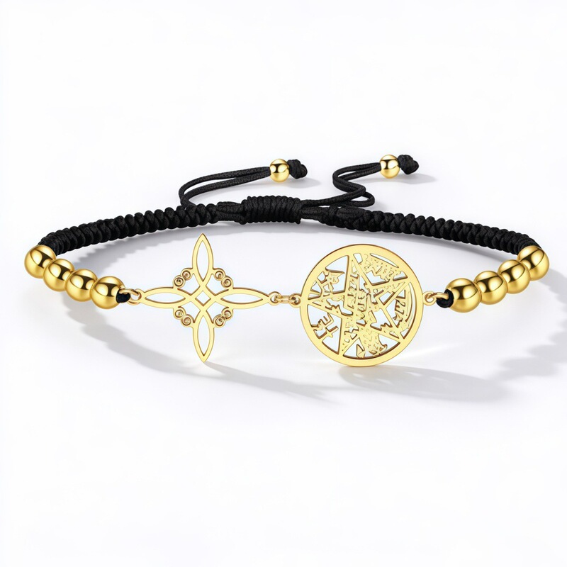 Celtic Witch Knot Protection Bracelet Handmade Stainless Steel 18k Plated Beaded Bracelet European and American Couple Accessories