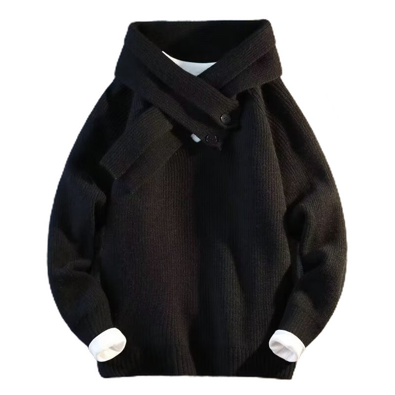 Explosiones transfronterizas de tamaño grande turban desmontable camisa de punto suéter masculino botón de sentido superior otoño invierno fábrica al por mayor